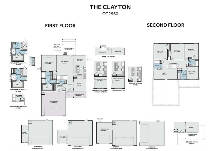 2D floor plan layout for the Clayton by Caviness & Cates Communities in Bartlett Manor, Youngsville, NC (Image 238).