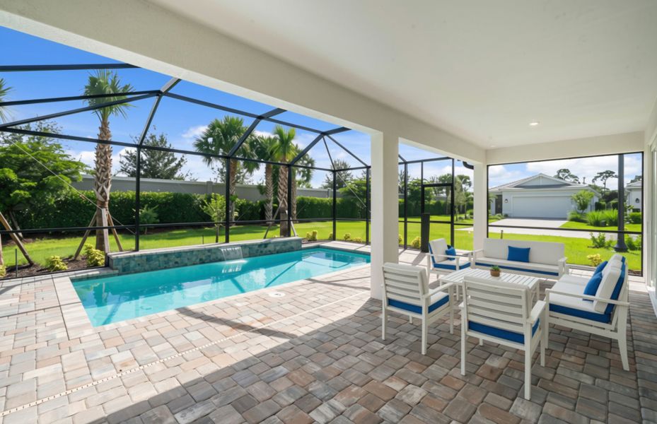Exterior details and patio area of a home in Del Webb Oak Creek, North Fort Myers (Image 2). Exterior details and patio area of a home in Del Webb Oak Creek, North Fort Myers (Image 2).