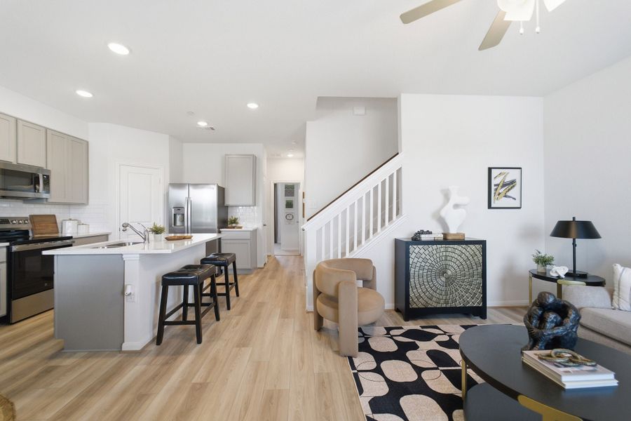 Representative furnished interior of a home built from the Mies by CastleRock Communities in Municipal Drive Townhomes, Leander (Image 8). Representative furnished interior of a home built from the Mies by CastleRock Communities in Municipal Drive Townhomes, Leander (Image 8).