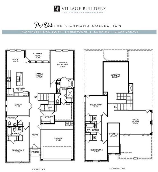 2D floor plan layout of this home in Dellrose: Richmond II Collection, Hockley, TX (Image 3).