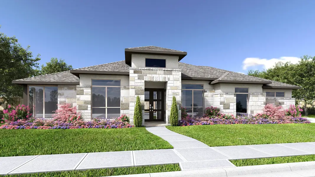 Representative exterior photo of a completed home built from the 3365A by Perry Homes in The Preserve at Elm Creek, New Braunfels, TX (Image 1). Representative exterior photo of a completed home built from the 3365A by Perry Homes in The Preserve at Elm Creek, New Braunfels, TX (Image 1).