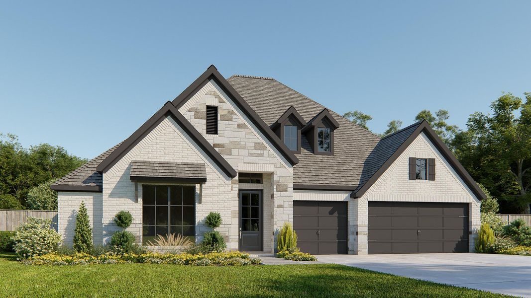 Front exterior of a new home in Jordan Ranch, Fulshear, TX, highlighting curb appeal (Image 1). Front exterior of a new home in Jordan Ranch, Fulshear, TX, highlighting curb appeal (Image 1).