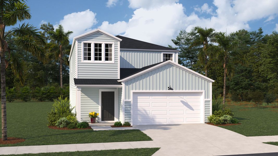 Front exterior of a new home in The Overlook, Longs, SC, highlighting curb appeal (Image 1). Front exterior of a new home in The Overlook, Longs, SC, highlighting curb appeal (Image 1).