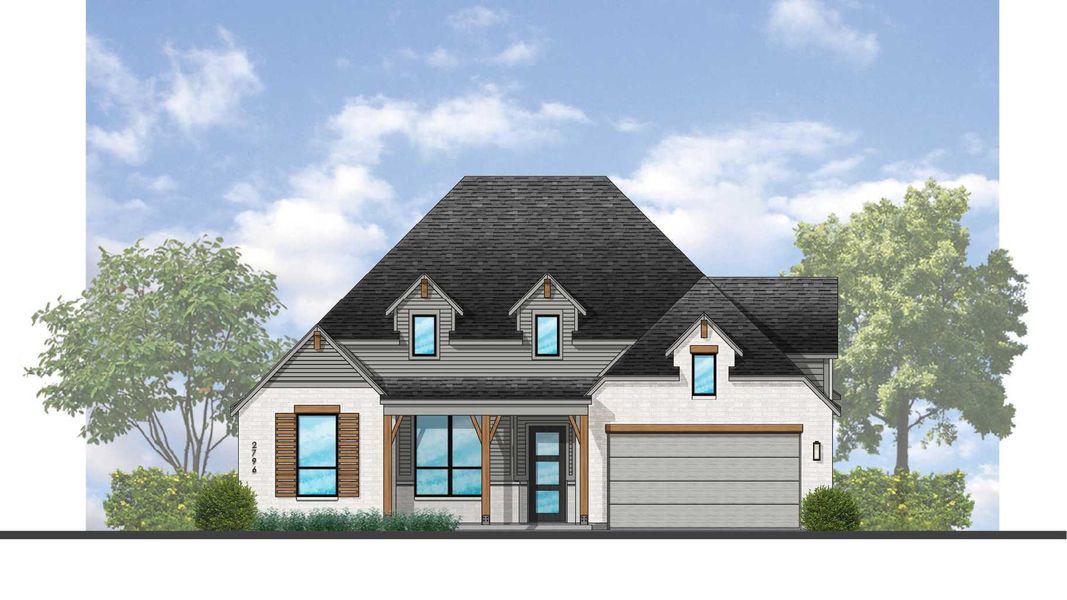 Front exterior of a new home in Flora, Hutto, TX, highlighting curb appeal (Image 1). Front exterior of a new home in Flora, Hutto, TX, highlighting curb appeal (Image 1).