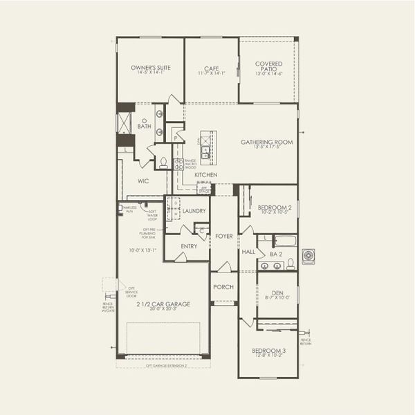 2D floor plan layout for the Acerra by Pulte Homes in Alamar, Avondale, AZ (Image 3).