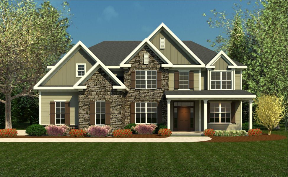 Representative exterior photo of a completed home built from the Ashmore by Designer Homes of Georgia in Austin Heights, North Augusta, SC (Image 1).