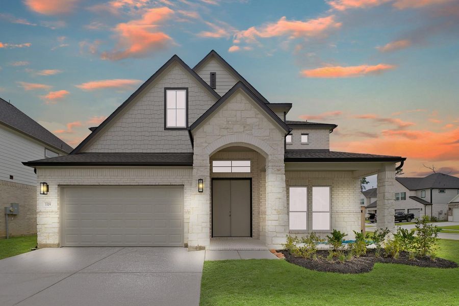 Front exterior of a new home in Barton Creek Ranch, Conroe, TX, highlighting curb appeal (Image 14). Front exterior of a new home in Barton Creek Ranch, Conroe, TX, highlighting curb appeal (Image 14).
