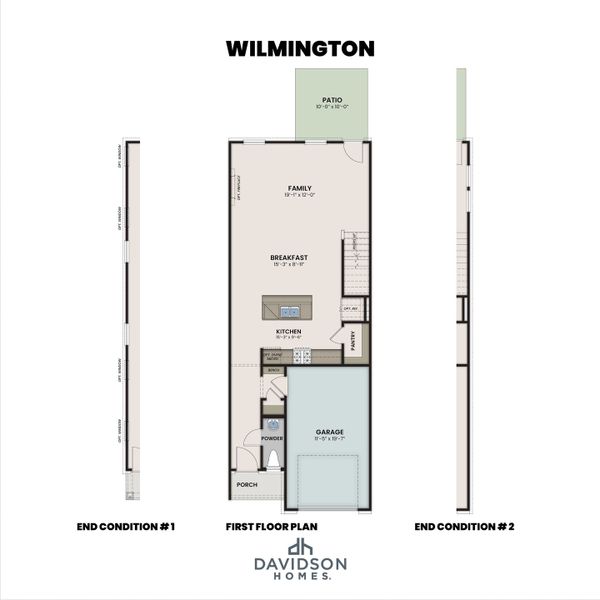 2D floor plan layout for the The Wilmington II A Exterior by Davidson Homes LLC in Townes at North Main, Lillington, NC (Image 3).