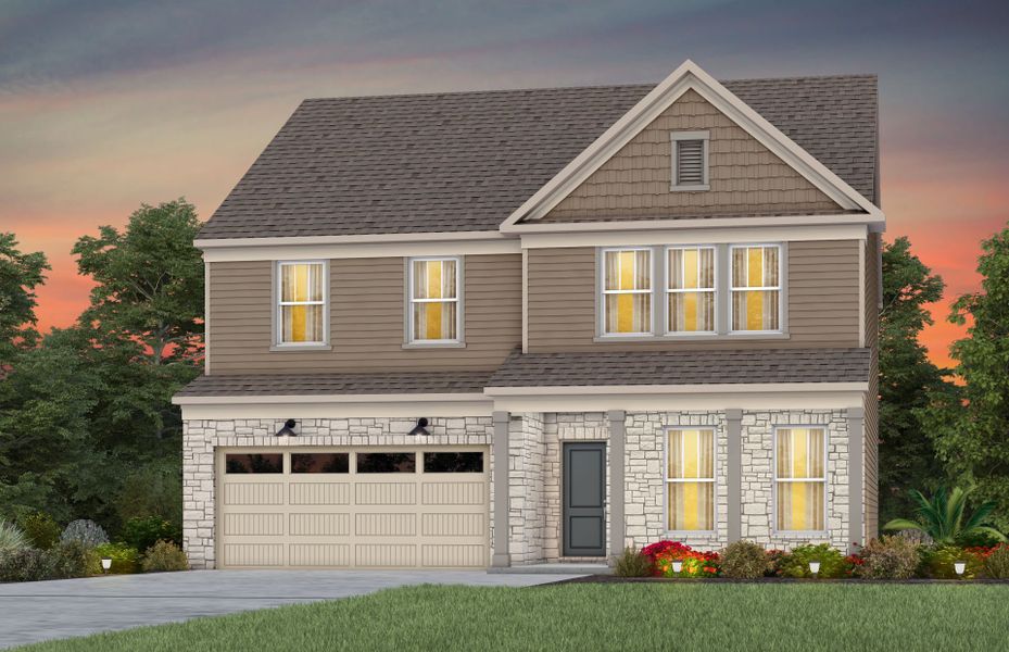 Front exterior of a new home in Kinsdale, Lancaster, SC, highlighting curb appeal (Image 1).