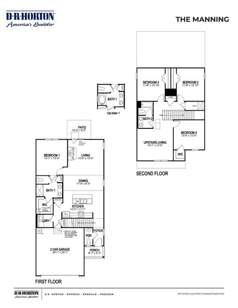 2D floor plan layout for the MANNING by D.R. Horton in Reserve at Hickory Ridge, Columbia, TN (Image 3).
