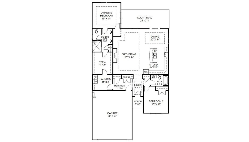 2D floor plan layout for the Salerno by Cook Bros. Homes in The Grove At Haven Hill, Lenoir City, TN (Image 4).