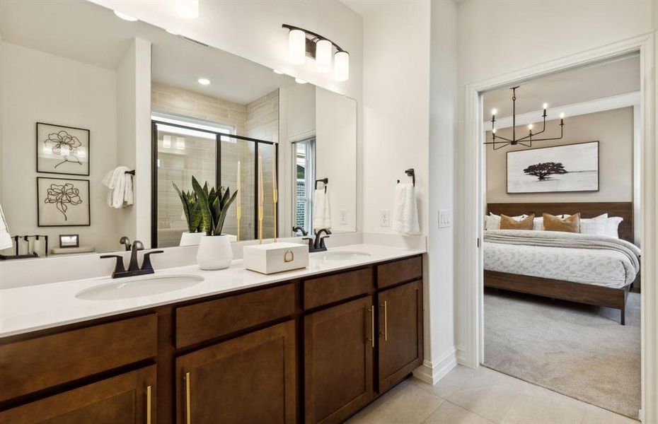 Luxurious owner's bath complete with double sinks and a generous shower *Model representation Luxurious owner's bath complete with double sinks and a generous shower *Model representation