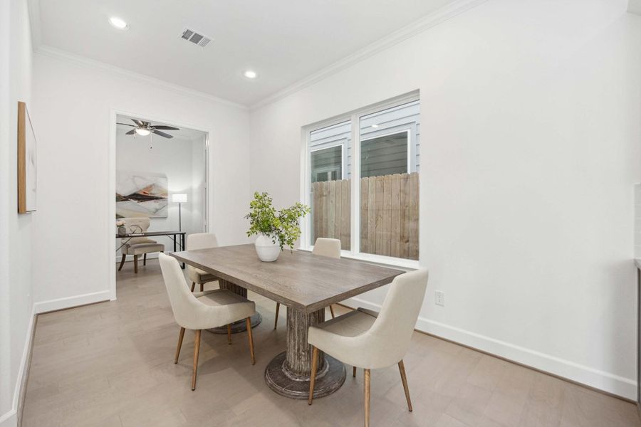 Dinner parties, game nights, or Taco Tuesday—this flexible dining space adapts to whatever your life looks like. And yes, that’s your home office just steps away. Dinner parties, game nights, or Taco Tuesday—this flexible dining space adapts to whatever your life looks like. And yes, that’s your home office just steps away.