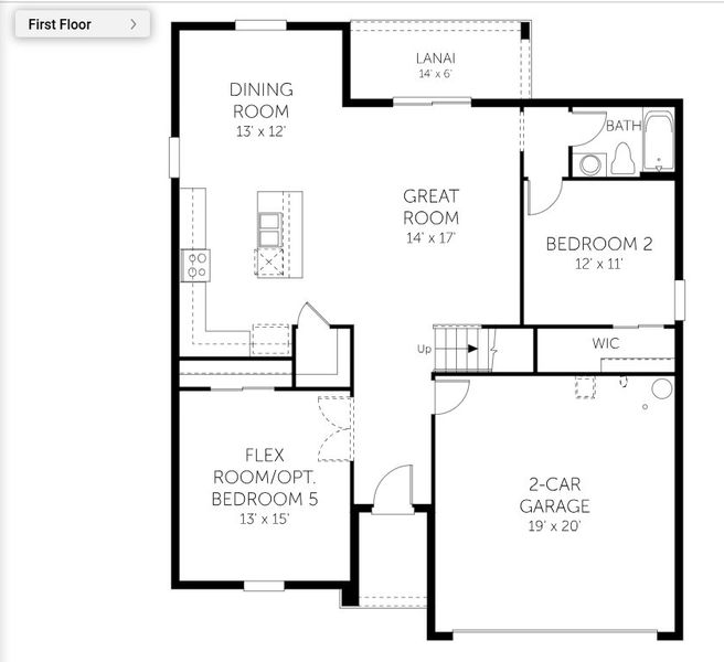 2D floor plan layout for the Winston - Single Family Homes by Dream Finders Homes in Willowbrook North, Winter Haven, FL (Image 4).
