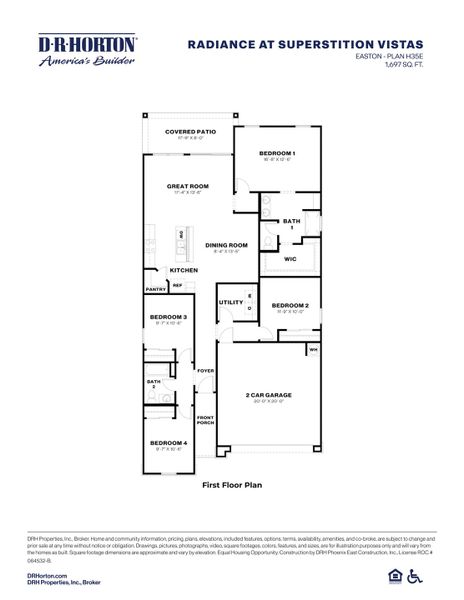 2D floor plan layout for the Easton by D.R. Horton in Radiance at Superstition Vistas, Apache Junction, AZ (Image 3).