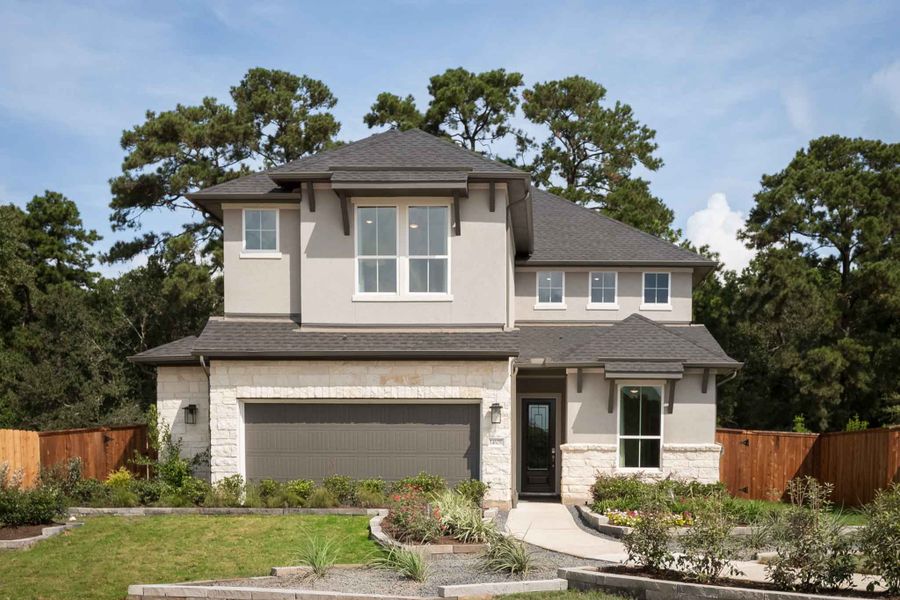 Representative exterior photo of a completed home built from the Longspur by Tri Pointe Homes in Clopton Farms, Montgomery, TX (Image 1). Representative exterior photo of a completed home built from the Longspur by Tri Pointe Homes in Clopton Farms, Montgomery, TX (Image 1).