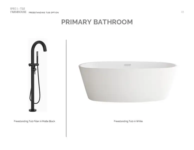 Farmhouse Look Palette 4: Primary Bathroom Selection Sheet (*Artist rendering used for illustration purposes only.)