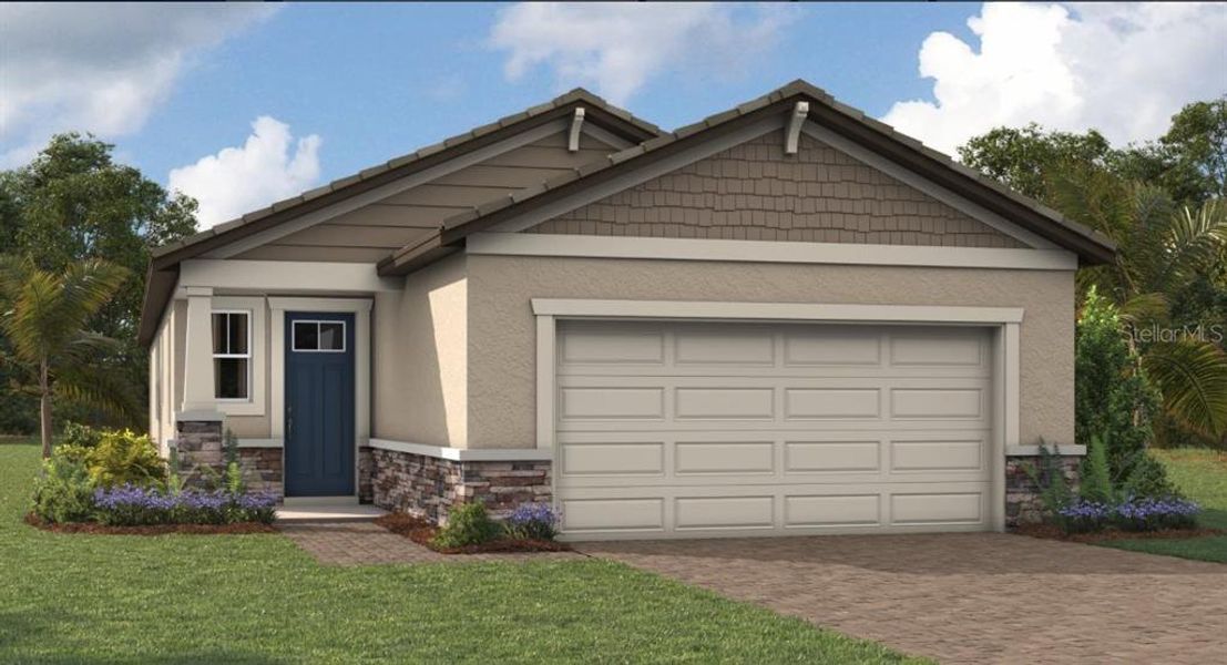 Front exterior of a new home in Brightmore at Wellen Park, Venice, FL, highlighting curb appeal (Image 1).