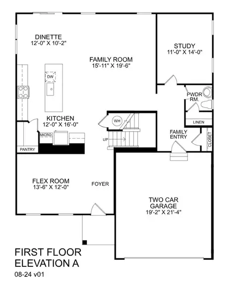 2D floor plan layout for the Lehigh by Ryan Homes in Fost, Moyock, NC (Image 2).