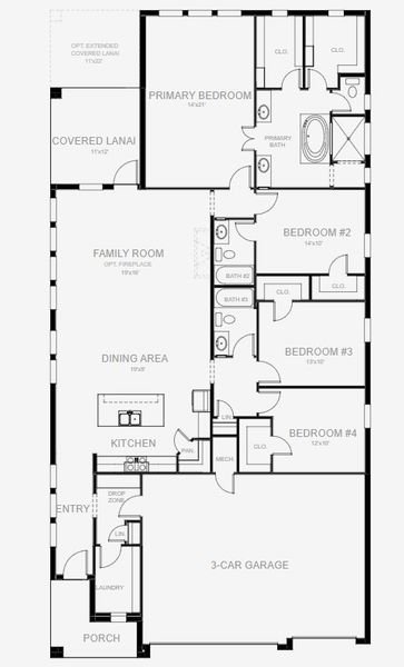 2D floor plan layout for the 2262F by Perry Homes in Mandarin Grove, Palmetto, FL (Image 2).
