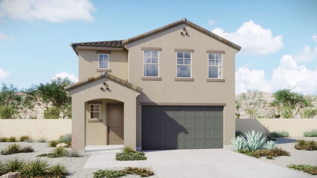 Representative exterior photo of a completed home built from the Ivory by Mattamy Homes in Blackhawk, Tucson, AZ (Image 4). Representative exterior photo of a completed home built from the Ivory by Mattamy Homes in Blackhawk, Tucson, AZ (Image 4).