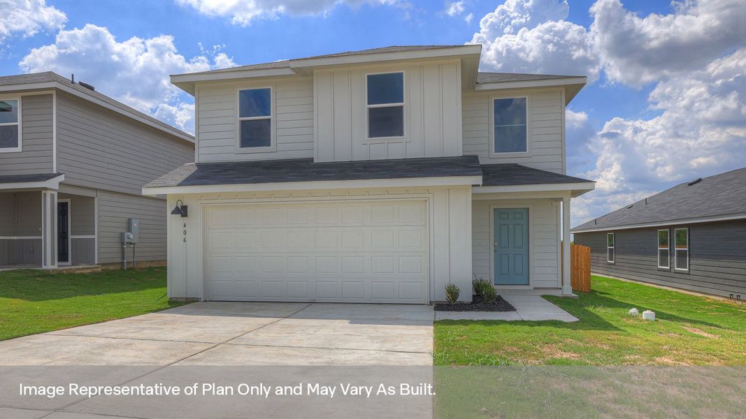 Front exterior of a new home in Ladera, Luling, TX, highlighting curb appeal (Image 2). Front exterior of a new home in Ladera, Luling, TX, highlighting curb appeal (Image 2).