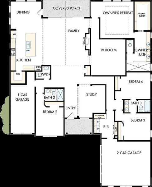 2D floor plan layout of this home in Terraces – Estates, Rockwall, TX (Image 2). 2D floor plan layout of this home in Terraces – Estates, Rockwall, TX (Image 2).