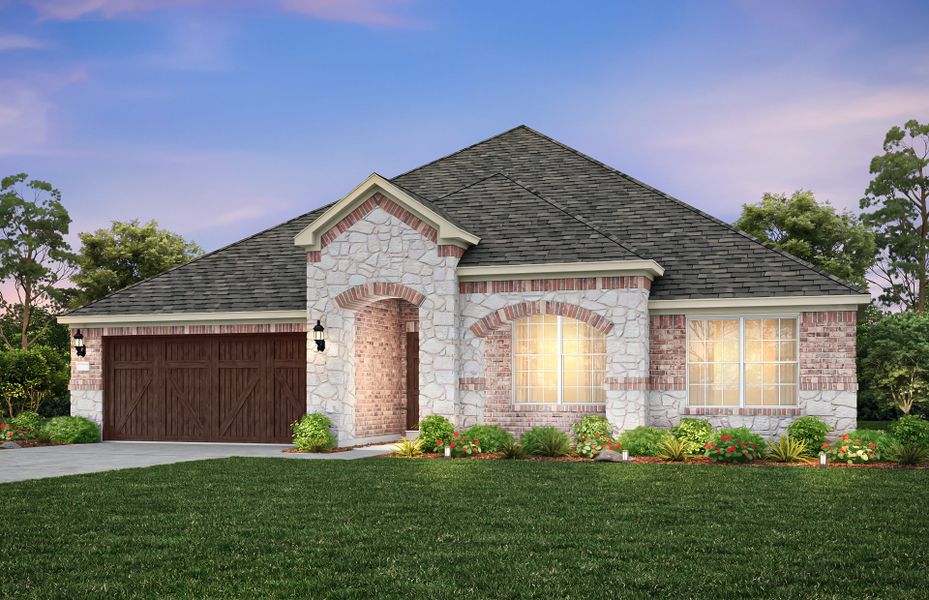 The Dunlay, a one-story home with 2-Car Garage, shown with Home Exterior C