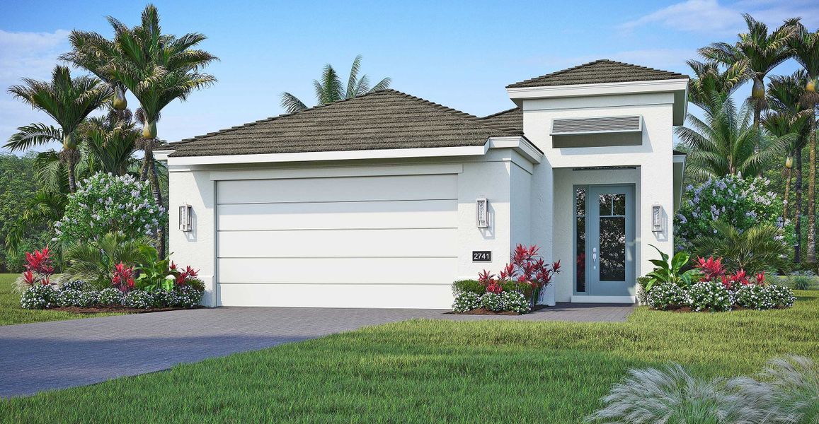 2D floor plan layout for the Mirador by GHO Homes in The Falls at Grand Harbor, Vero Beach, FL (Image 1).