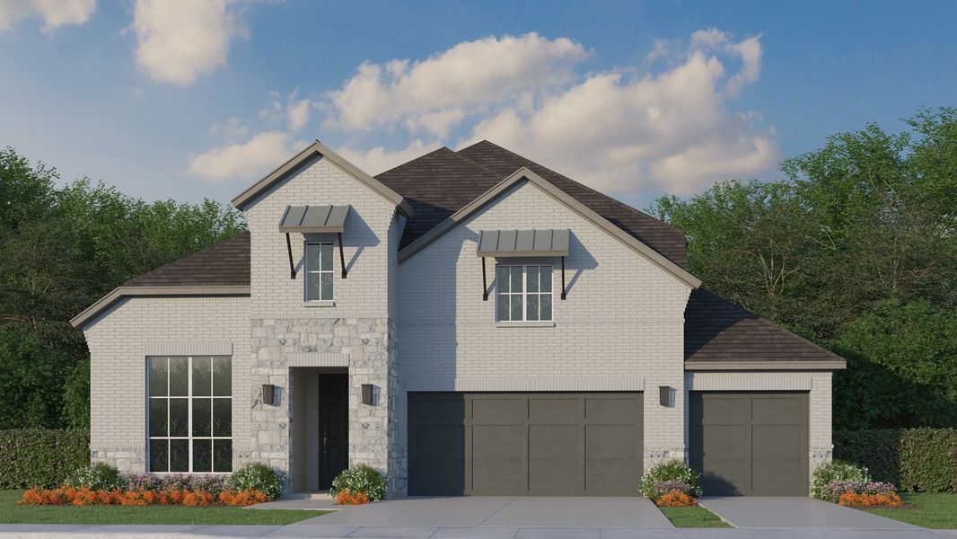 Plan 1536 Elevation C with Stone & 3rd Car Garage