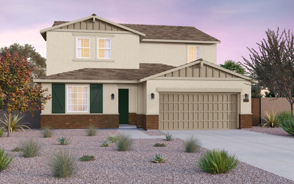 Representative exterior photo of a completed home built from the Heritage by Brookfield Residential in Laurel at Blossom Rock, Apache Junction, AZ (Image 13).