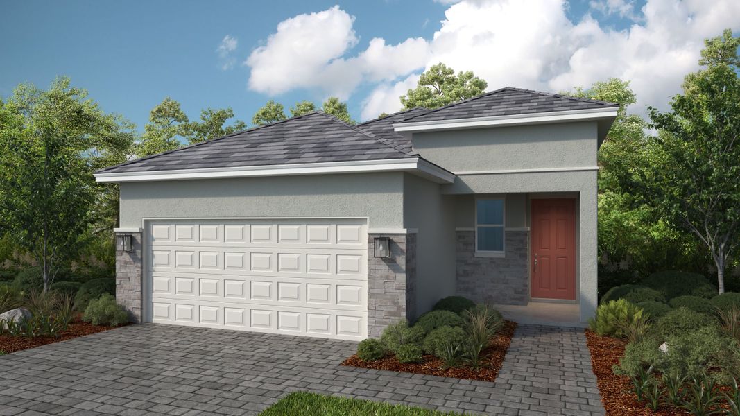 Representative exterior photo of a completed home built from the Vento by Taylor Morrison in Esplanade at Solaeris, Port St. Lucie, FL (Image 5). Representative exterior photo of a completed home built from the Vento by Taylor Morrison in Esplanade at Solaeris, Port St. Lucie, FL (Image 5).