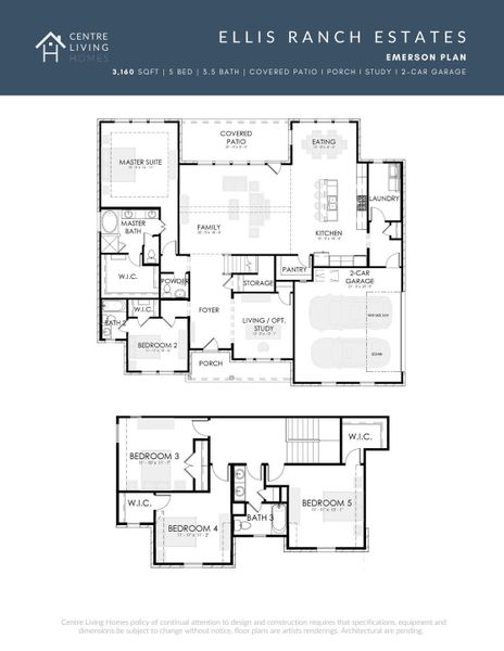 2D floor plan layout for the Emerson by Centre Living Homes in Ellis Ranch Estates, Waxahachie, TX (Image 5). 2D floor plan layout for the Emerson by Centre Living Homes in Ellis Ranch Estates, Waxahachie, TX (Image 5).