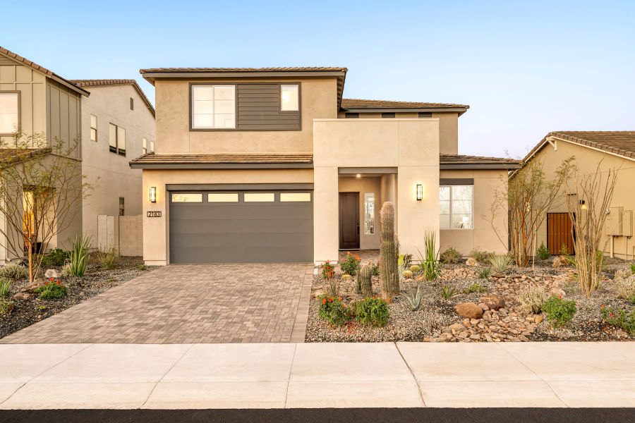 Representative exterior photo of a completed home built from the Safflower Plan 40-4 by Tri Pointe Homes in Soleo, San Tan Valley, AZ (Image 22).