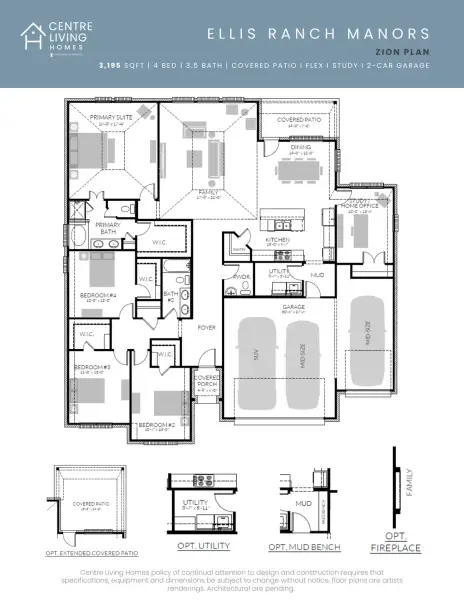2D floor plan layout for the Zion by Centre Living Homes in Ellis Ranch Manors, Waxahachie, TX (Image 3). 2D floor plan layout for the Zion by Centre Living Homes in Ellis Ranch Manors, Waxahachie, TX (Image 3).