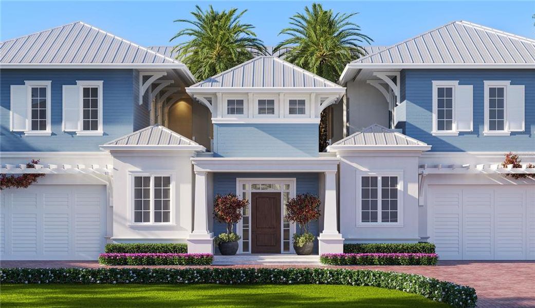 This home is designed with the living area on the second floor, but with an entrance as your focal point instead of stairs.