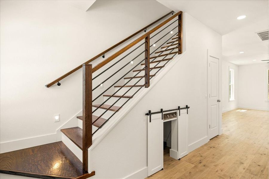 Staircase with built in Paw Pad - Could add exteriror doggy door.