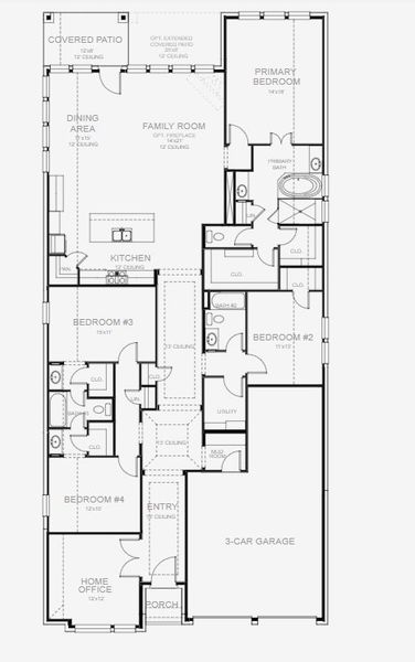 2D floor plan layout for the 2663W by Perry Homes in Woodhavyn 50', Magnolia, TX (Image 3).