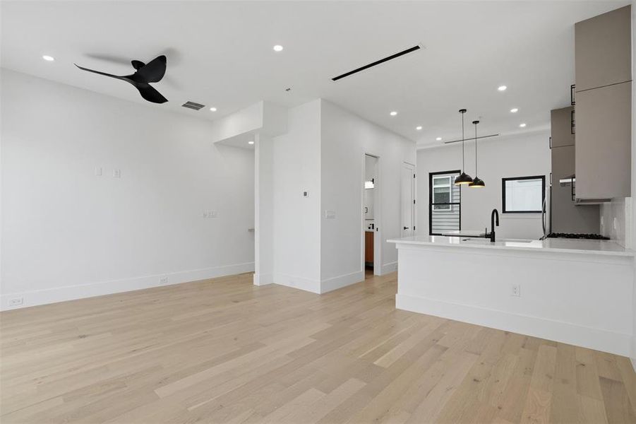 Kitchen opening to living room