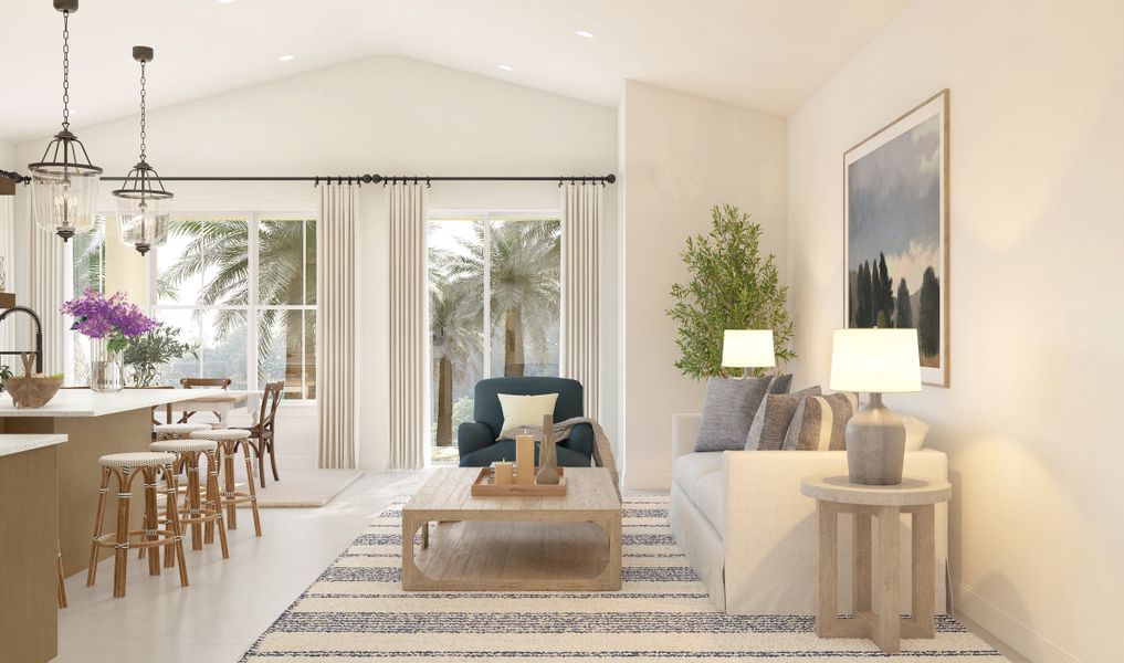 Great room with vaulted ceiling