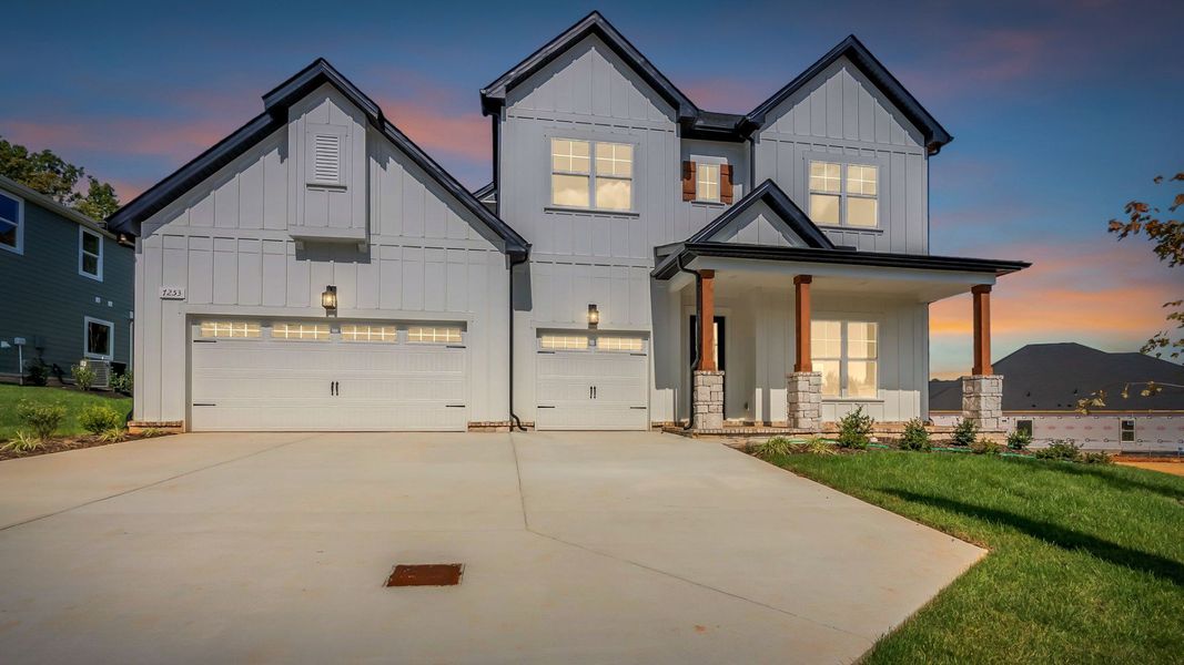 Front exterior of a new home in Brush Creek, Fairview, TN, highlighting curb appeal (Image 23). Front exterior of a new home in Brush Creek, Fairview, TN, highlighting curb appeal (Image 23).
