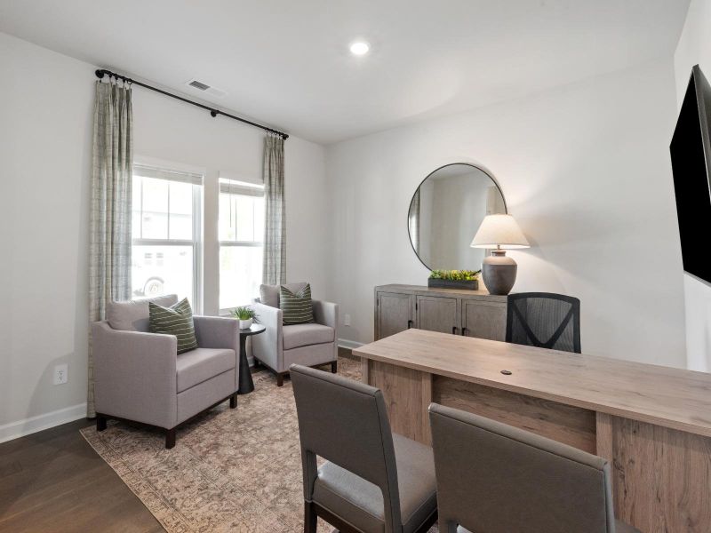 Turn the front flex room into a home office or seating area. Turn the front flex room into a home office or seating area.