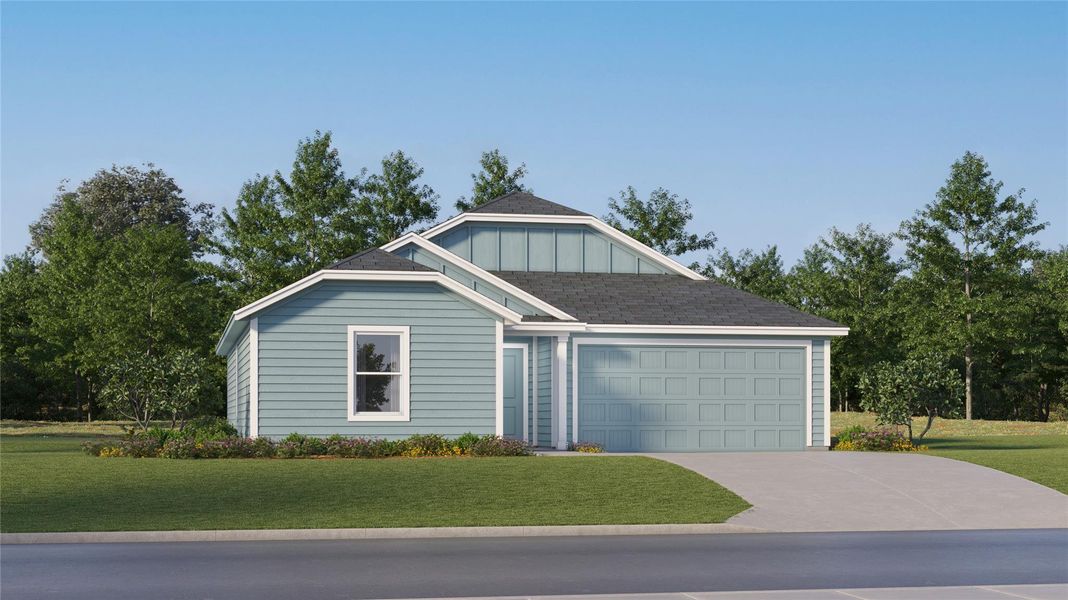 Front exterior of a new home in Bertram Oaks, Bertram, TX, highlighting curb appeal (Image 25). Front exterior of a new home in Bertram Oaks, Bertram, TX, highlighting curb appeal (Image 25).