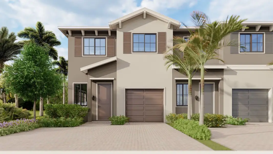 Front exterior of a new home in Ashwood Cove, Lake Worth, FL, highlighting curb appeal (Image 3).