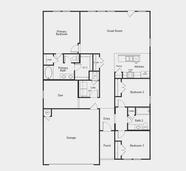 2D floor plan layout for the 1676 Modeled by KB Home in Saddlebrook Preserve, Beasley, TX (Image 3).