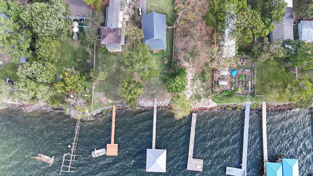 Aerial view of a nearby body of water