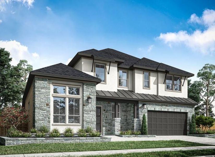Front exterior of a new home in Woodson’s Reserve, Spring, TX, highlighting curb appeal (Image 1). Front exterior of a new home in Woodson’s Reserve, Spring, TX, highlighting curb appeal (Image 1).