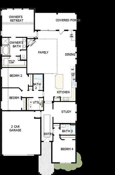2D floor plan layout of this home in South Pointe  Cottage Series, Mansfield, TX (Image 3).