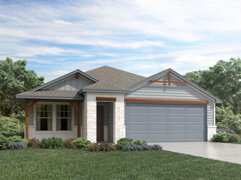 Front exterior of a new home in Riverbend at Double Eagle - Reserve Collection, Cedar Creek, TX, highlighting curb appeal (Image 1). Front exterior of a new home in Riverbend at Double Eagle - Reserve Collection, Cedar Creek, TX, highlighting curb appeal (Image 1).