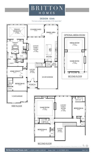 2D floor plan layout for the 534A by Britton Homes in Fields 60', Frisco, TX (Image 3). 2D floor plan layout for the 534A by Britton Homes in Fields 60', Frisco, TX (Image 3).